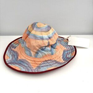 NEW Romualda Red Reversible Colorful Abstract Painted Bucket Hat Cotton and Silk